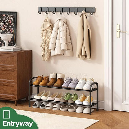 kiplant Shoe Rack for Closet, Black 2-Tier Expandable Closet Shoe Rack Metal Organizer, Heavy Duty Shoe Storage Shelf for Entryway, Doorway, Narrow Space