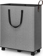 SpaceTrove Laundry Basket with Wheels, Collapsible Laundry Baskets, Laundry Hamper with Handles Detachable Wheels, Rolling Laundry Basket, Dirty Clothes Hamper for Bathroom, Dorm, Bedroom, Grey, 155L