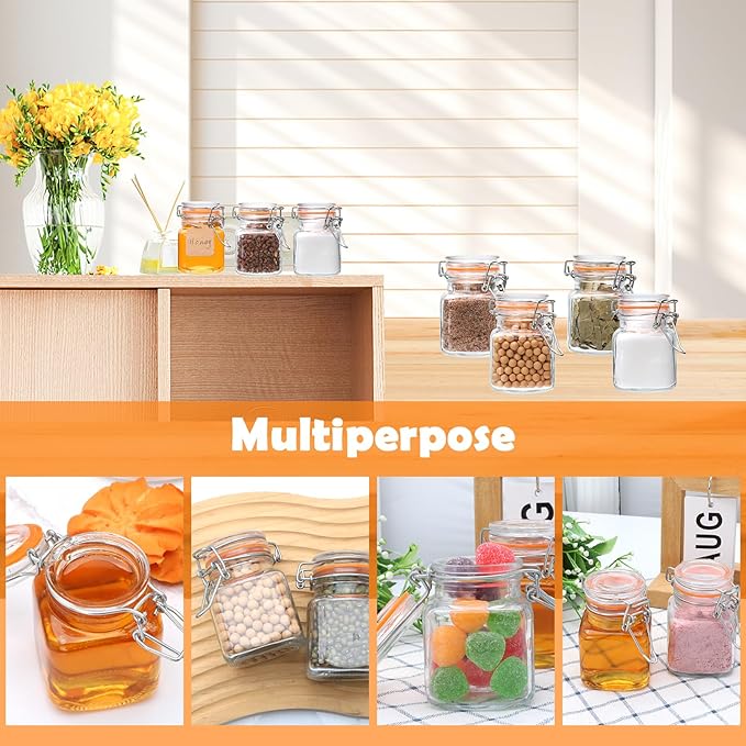4 oz Glass Jars With Airtight Lids And Leak Proof Rubber Gasket,Small Mason Jars With Hinged Lids For Kitchen, Mini Spice Jars With Twine And Tags Labeling 30 Pack