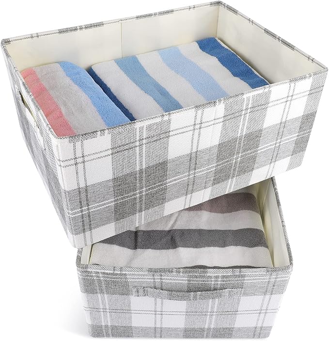 ANMINY 2 Pack Extra Large Closet Storage Baskets for Shelves, 20 x 14 Inch Collapsible Fabric Storage Bins Washable Cloth Closet Organizing Bins Decorative Storage Baskets with Handles, Light Gray