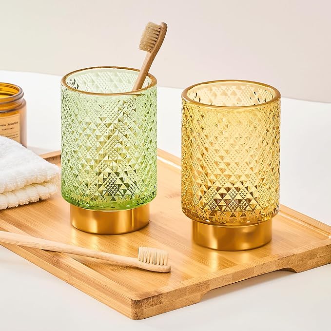 Makeup Brush Holder Organizer,Toothbrush Holders,Desk Pen Pencil Holder,Multifunctional Vintage Glass Brush Cup（A45-1-US）