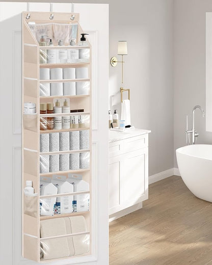 STORAGE MANIAC Over the Door Organizer Large Capacity Hanging Organizer, Clear Deep Pockets Behind Door Closet Organizer and Storage for Nursery, Bathroom, Bedroom, Pantry, 1 Pack Oat Beige