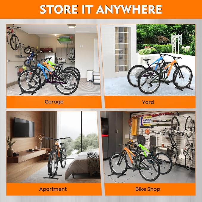 ALIXUEQIN Bike Stand Floor, Portable Bike Storage for Garage - Fit for 24"-29" Bikes, Tire Width up to 3.5", Road & Mountain Bicycle Stand, Front and Rear Wheel Parking Rack - Black
