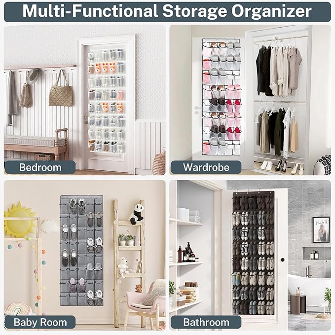 40-Pocket Over the Door Shoe Organizer - Large Mesh Pocket Hanging Shoe Organizer,Behind the Door Shoes Storage Holder Hanger (Coffee color)