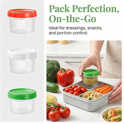 EONJOE 2 oz Plastic Containers with Lids Small Salad Dressing Container To Go Condiment Sauce Dipping Cups Jar Airtight,12-pack