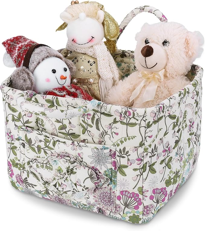 Storage Basket Boho Fabric Large Collapsible Floral Laundry Nursery Hamper Portable Folding Storage for Clothes Toys (Purple)