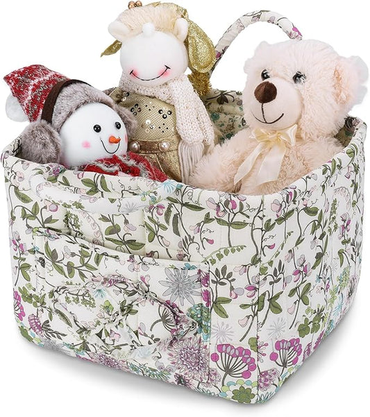 Storage Basket Boho Fabric Large Collapsible Floral Laundry Nursery Hamper Portable Folding Storage for Clothes Toys (Purple)
