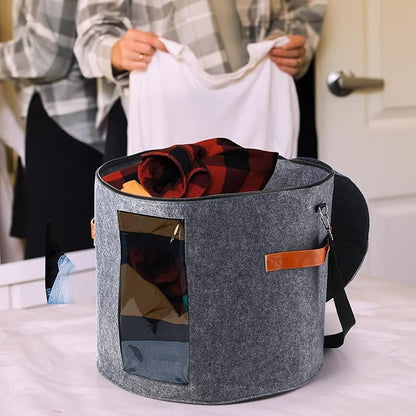Suzile 4 Pcs Hat Boxes Oversized Round Cowboy Hat Storage Box for Women Men 19" x 17" Cowboy Large Felt Organizer Bag Baseball Cap Container with Dustproof Lid for Clothes Case Travel Gift(Gray)