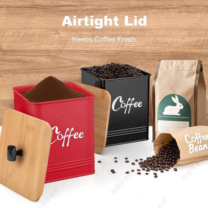Coffee Canister,Airtight 40 oz Large Iron Black Storage Container for Coffee Grounds, Beans, Pods & More,Accessories & Gifts (Red)