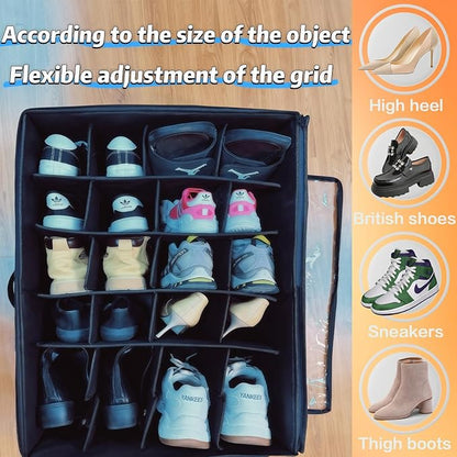 12-24 compartment adjustable shoe cabinet storage box with transparent dust cover, foldable and stackable, saving space, large capacity, ideal for bedrooms and dormitories.