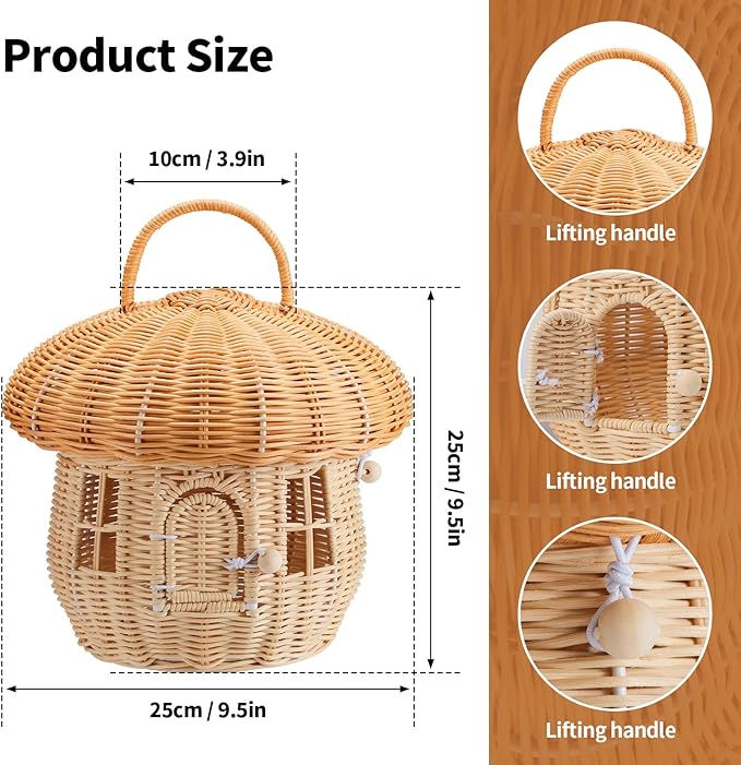 Handmade Wicker Mushroom-Shaped Storage Basket for Outdoor, Kids, Decor, Photography Props