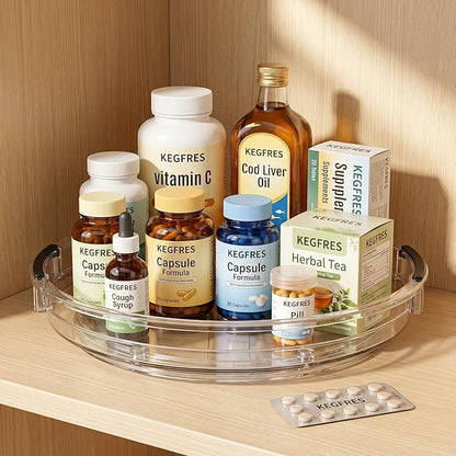 3 Pack Lazy Susan Organizer, Rotating Turntable Spice Rack for Kitchen Storage, Pantry, Cabinet, Fridge & Countertop, Condiment & Seasoning Holder, 9.25", 10.6", 12", Clear
