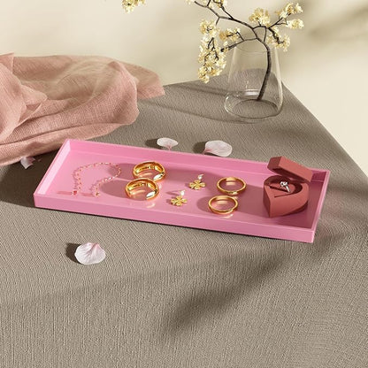 Vanity and Bathroom Tray, 15" ABS Countertop Organizer,Waterproof Vanity Tray for Toilet Tank,Perfume,Soap,Keys,Bathroom Accessories,Kitchen and Bath Trays,Non Slip Small Trays,Pink