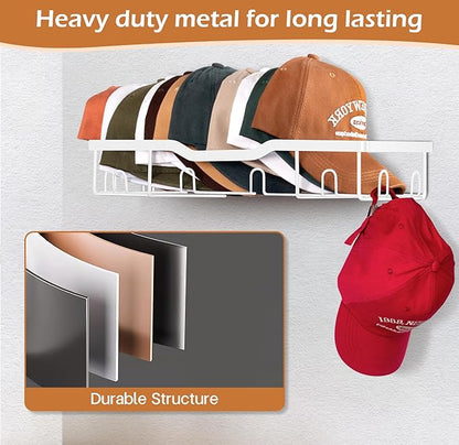 KEETDY Metal Hat Racks for Baseball Caps Wall Hat Organizer Fit 20 Caps Holder, 2 Packs Sturdy Wall Mounted Hat Storage Organizer, White