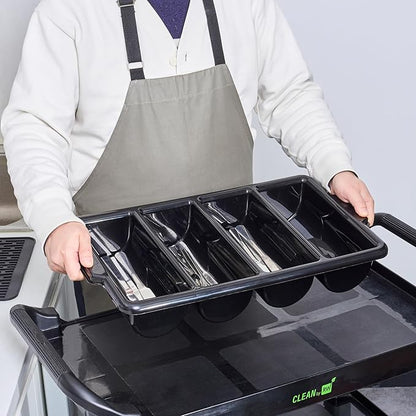 Restaurantware-21.9 x 14.2 x 3.5 Inch Silverware Organizer, 1 Crack-Resistant Cutlery Tray - 4 Compartments, Built-In Handles, Black Plastic Utensils Drawer Holder, For Kitchen Organization