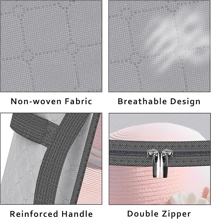 Adorila Clear Hat Storage Bag with Carrying Handles - 16.5" Large Closet Organizer for Baseball Caps, Cowboy Fedoras or Sun Hats (Grey)