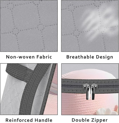 Adorila Clear Hat Storage Bag with Carrying Handles - 16.5" Large Closet Organizer for Baseball Caps, Cowboy Fedoras or Sun Hats (Grey)