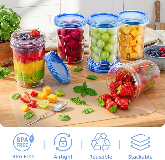 Freezer Storage Containers, 6 Pack-33 OZ Food Storage Containers with Twist Top Lids, Reusable Plastic Containers with Lids, Soup Containers for Meal Prep, Overnight Oats, Leftovers, Snack
