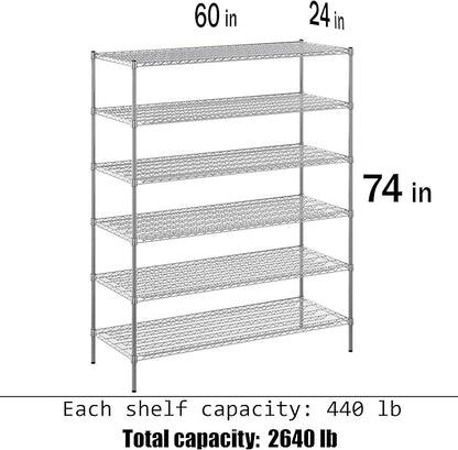 24" Deep x 60" Wide x 74" Height Wire Shelving Kit | 6-Tier | NSF Commercial Storage Rack Unit