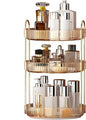YCIA&DONE 360 Rotating Makeup Organizer and Storage for Vanity Countertop 3 Tiers, High Capacity Cosmetic Skincare Perfume Organizers for Dresser Bathroom Lazy Susan (Amber Gold)