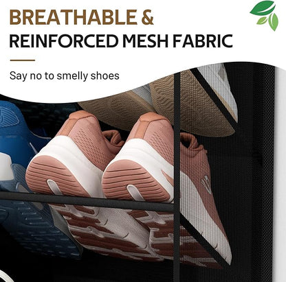 MISSLO 30 Pairs Over the Door Shoe Organizer Breathable Mesh Hanging Shoe Rack for Closet Storage with Wide Deep Pockets 10 Tier Shoes Holder Fit All the Family's Sneakers, Boots, Heels (Black, 71")