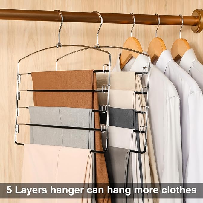 TOPIA HANGER Pant Hangers Space Saving 3 Pack Yoga Pants Leggings Hangers for Closet Non Slip 5 Tier Swing Arm Hanger Organizer for Pants Yoga Pants Leggings Trouser Jeans Slack - CT49B