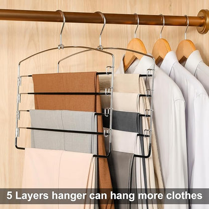 TOPIA HANGER Pant Hangers Space Saving 3 Pack Yoga Pants Leggings Hangers for Closet Non Slip 5 Tier Swing Arm Hanger Organizer for Pants Yoga Pants Leggings Trouser Jeans Slack - CT49B