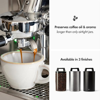 KIVY Vacuum Coffee Canister - Push Lid Preserves Coffee Aroma & Oil - Stainless Steel Airtight Coffee Canister - Coffee Container for Ground Coffee & Coffee Bean Storage - Removes Excess Air