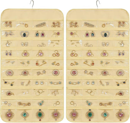 2pcs Hanging Jewelry Organizer,80 Clear Pockets earring organizer and storage, Accessories holder organizer for Closet Jewelries Necklace Travel