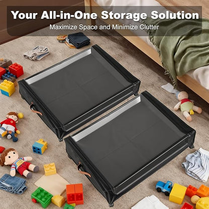 80L Larger Under Bed Storage with Wheels, 2-Pack XXL Underbed Shoe Storage with Clear Lid, Easy Pull-out Rolling Under Bed Storage Containers, Underbed Storage Bins for Clothes, Shoes, Black