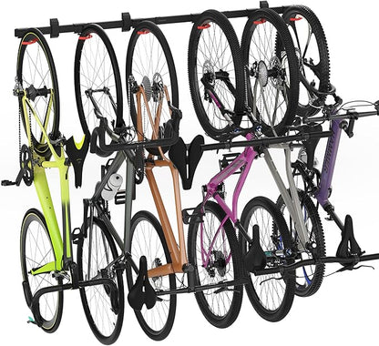 Mount-It! WheelsUp Bike Wall Mount for 6 Bikes | Heavy-Duty Garage Storage Rack | Adjustable Padded Hooks | Space-Saving Vertical Bike Storage Solution for Home and Garage, Max Capacity 330 lbs