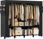 Wardrobe Closet, Quick and Easy Assembly, Black Large Capacity Portable Closet with 4 Hanging Rods 8 Storage Shelves and 8 Side Pockets, Clothes Rack with Cover, for Bedroom and Living Room