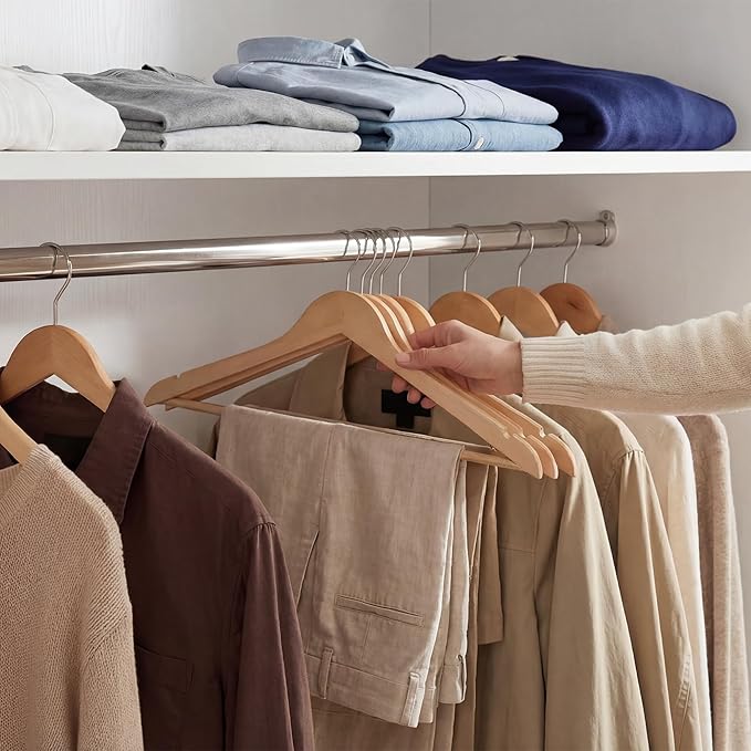 StorageWorks Wooden Hangers 20 Pack, Wood Coat Hangers for Closet, Heavy Duty Clothes Hangers for Suits, Shirts, Pants, Jackets, Natural Wood Color