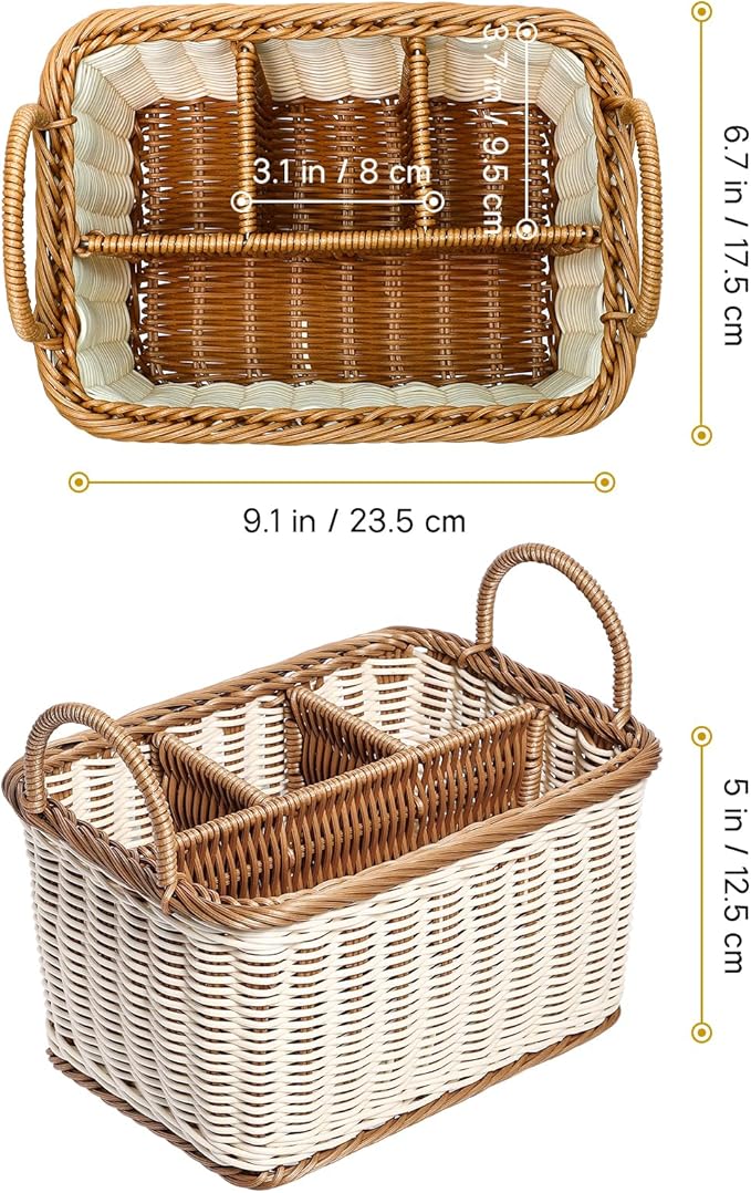 Hemoton Cutlery Storage Organizer Basket, Hand Woven Utensil Holder, Silverware, Tote Bin Basket for Kitchen Table, Cabinet, Holds Forks, Knives, Spoons, Napkins, Pens, Indoor or Outdoor Use