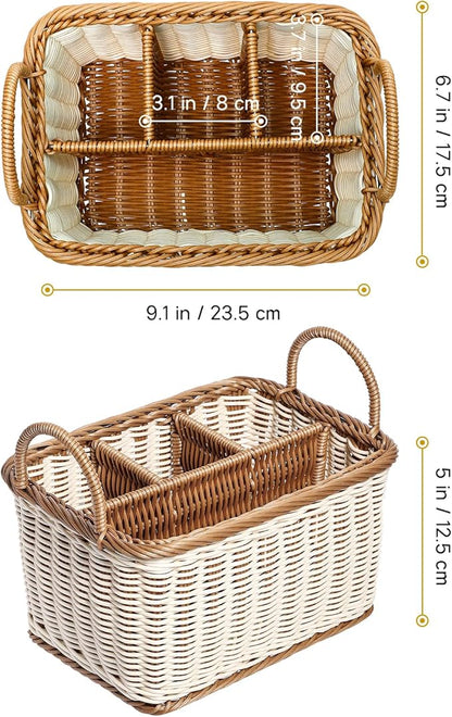 Hemoton Cutlery Storage Organizer Basket, Hand Woven Utensil Holder, Silverware, Tote Bin Basket for Kitchen Table, Cabinet, Holds Forks, Knives, Spoons, Napkins, Pens, Indoor or Outdoor Use