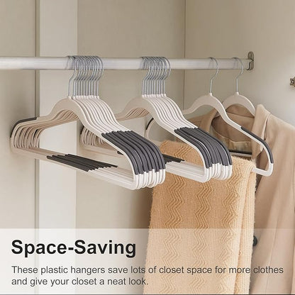 VECELO 25 Pack Clothes Hangers, Non-Slip Plastic Coat Hanger, 360°Swivel Hook & Space Saving for Bedroom Closet, Great for Shirts, Pants, Excellent Heavy Duty