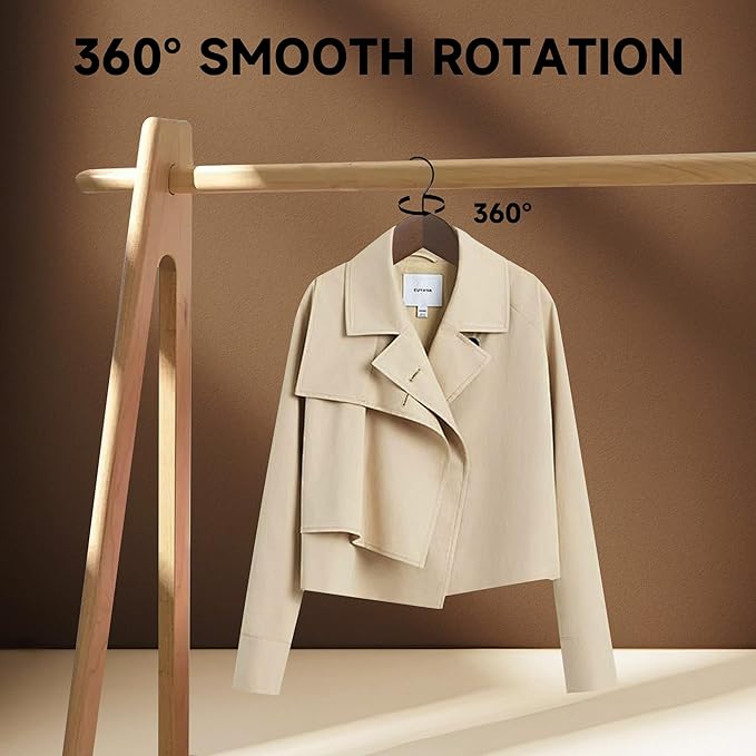 Premium Wooden Top Hangers, Heavy Duty Solid Wood Suit Hangers with 360° Swivel Hook & Anti-Slip Notches, Durable Clothes Hangers for Jackets, Coats, Shirts & Dresses(Walnut/24-Pack)