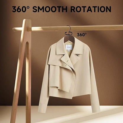 Premium Wooden Top Hangers, Heavy Duty Solid Wood Suit Hangers with 360° Swivel Hook & Anti-Slip Notches, Durable Clothes Hangers for Jackets, Coats, Shirts & Dresses(Walnut/24-Pack)