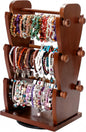 Two-Sided Rotating Wooden Jewelry Bracelet Holder Stand – 3-Tier Display with 6 Removable Bars for Bracelets, Bangles, Watches & Accessories – Brown Wooden Organizer for Home or Retail Showcase