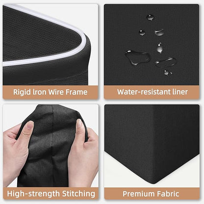 STORAGE MANIAC 1-Pack Large Laundry Hamper, 100L (26.4 Gal) Collapsible Laundry Basket with Bamboo Handles, Freestanding Waterproof Clothes Hamper for Laundry Room, Bedroom, Dorm, Towels, Toys, Black