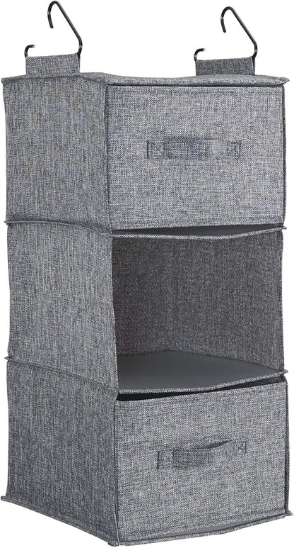 Household Essentials 3 Shelf Hanging Closet Organizer, Hanging Shelf with Hooks, Poly Linen and PEVA Shelving