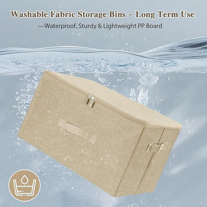 ANMINY Storage Bins with Zipper Lids 13 Qt Lidded Fabric Storage Boxes Baskets Cubes with Handles Collapsible Washable Cotton Linen Closet Shelf Clothes Organizer Containers - Beige, Small