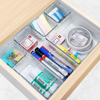 StorMiracle 10 PCS Drawer Organizer Set,4 Varied Size Bathroom and kitchen Drawer cabinet organizer Trays, Clear Storage Bins for Makeup, Jewelry, Utensils and Gadgets