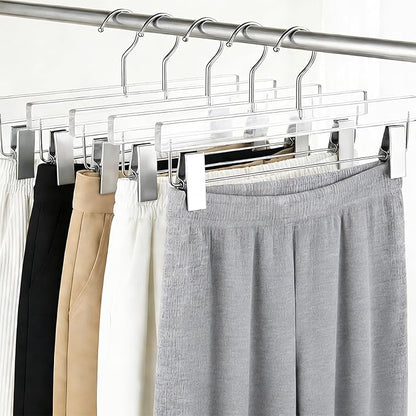 Besser 20Pcs Silver Acrylic Pants Hangers,Clear Hangers with Bright Silver Hooks,Luxurious Skirt Pants Hangers Clips for Clothing Closet Storage