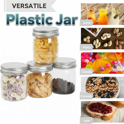 novelinks 8 oz Clear Plastic Jars with Airtight Lids, 24 Pack Plastic Mason Jars with Lids 8oz, Refillable Storage Slime Containers & Small Spice Jar for Kitchen Organization (24 Pack,Silver)