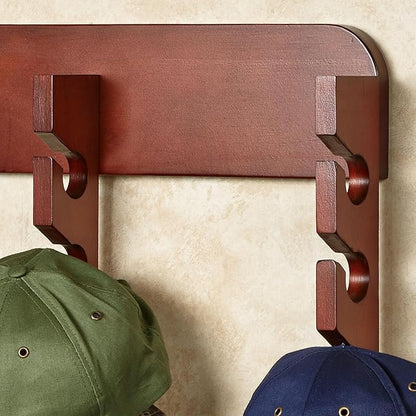 Touch of Class Wooden Ball Cap Display Wall Rack - Classic Cherry - Triple, 30 Slots - Baseball Hat Display - Made of Wood - Class Racks for Hats - Organizer for Bedroom, Living Room, Entryway