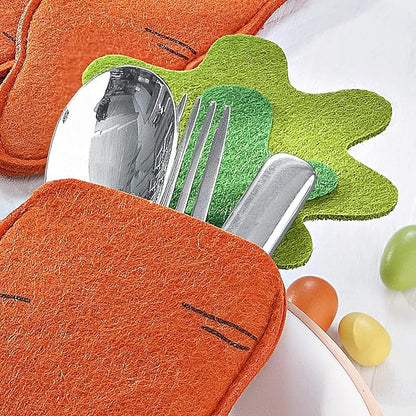 Easter Utensil Cutlery Holders, Easter Carrot Shape Silverware Tableware Utensil Holder, Easter Felt Cutlery Holder Pouch Bags, Reusable Utensil Sleeve for Knife Forks, Easter Table Decoration