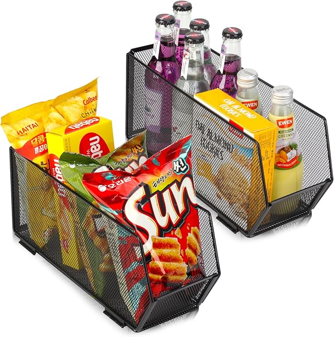 2 Pack Tall Narrow Pantry Storage Bin Metal Narrow Organizer Bins Black Pantry Organizers and Storage Bins Fold Tall Narrow Kitchen Storage Bins 13.4x4.3x6 Tall Narrow Kitchen Organizer for Cabinet