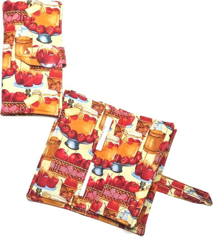 Tea Bag Wallet with Twelve Pockets XL Holder in Your Fabric Choice: Vintage Blue Tea Cups & Roses, Blue Birds & Teapots, Includes 4 Tea Bags, Tea Lover Gift, Quilted Handmade