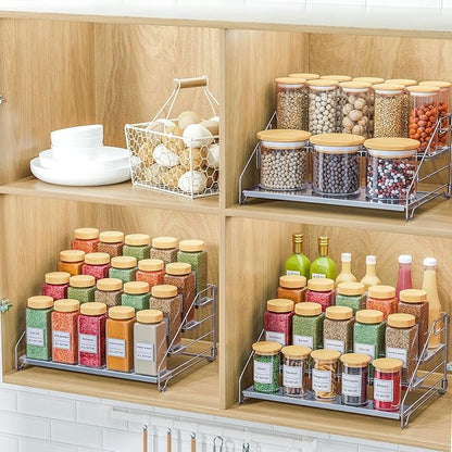 RCHYFEED 2 Pack 4 Tier Adjustable Spice Rack Organizer, Foldable Chrome Vertical Spice Organizer for Cabinet & Countertop, Space Saving Storage Shelf for Kitchen Pantry Bathroom